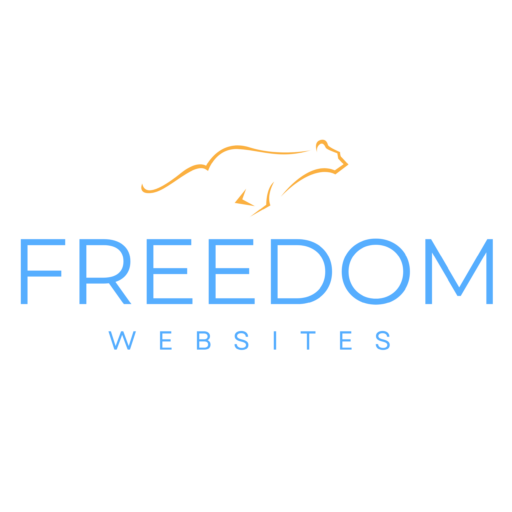 Orange cheetah and text, "Freedom Websites"